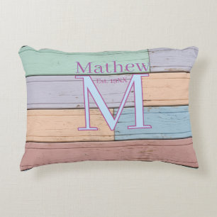 Coussins Décoratifs monogramme en bois coloré pastel rustique année d'