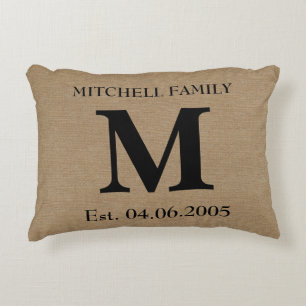 Coussins Décoratifs Monogramme faux lin burlap rustique mariage initia