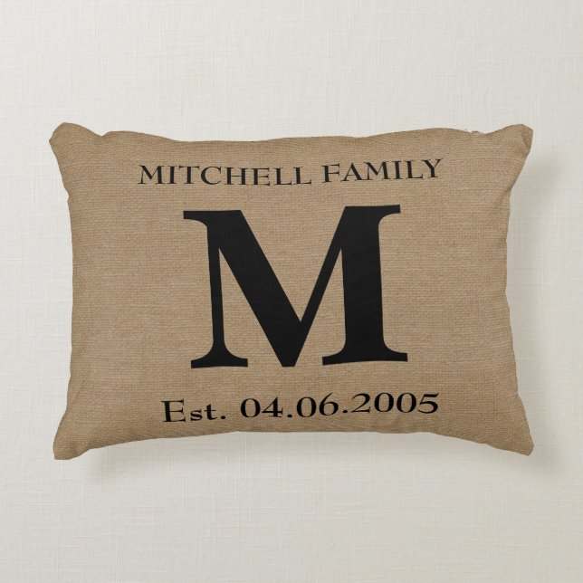 Coussins Décoratifs Monogramme faux lin burlap rustique mariage initia (Devant)