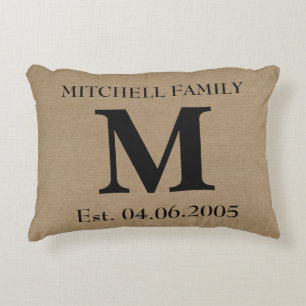 Coussins Décoratifs Monogramme faux lin burlap rustique mariage initia