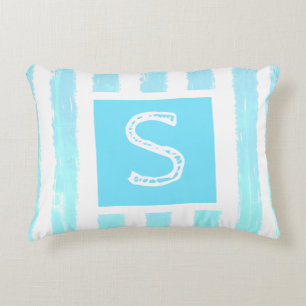 Coussins Décoratifs Monogramme Ice Bleu Aquarelle Blancs