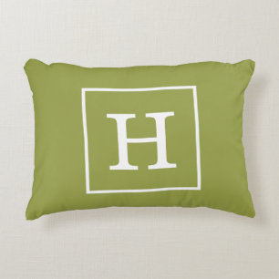 Coussins Décoratifs Monogramme Initial Cadre Vert Avocat Blanc