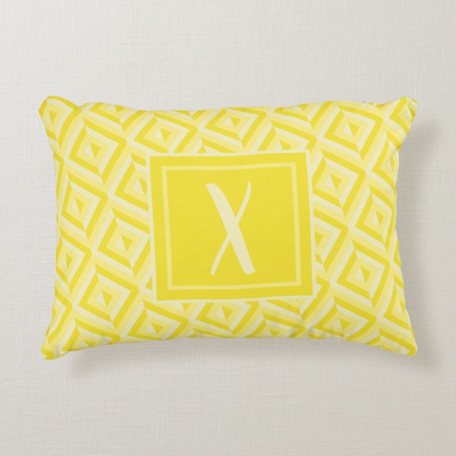 Coussins Décoratifs Monogramme Jaune Motif diamant à trois tons (Devant)