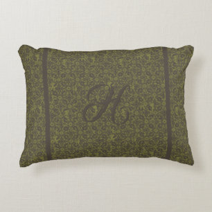 Coussins Décoratifs Monogramme Moss Vert et Brown Fer à défilement