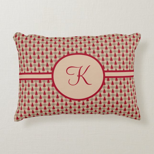 Coussins Décoratifs Monogramme Rouge Buffle Brown Plaid Rustique Pays (Devant)