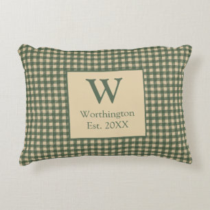 Coussins Décoratifs Monogramme Vert Tan Beige Buffalo Plaid Campagne 
