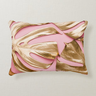Coussins Décoratifs Monstera d'or Feuilles : Pastel Pink.