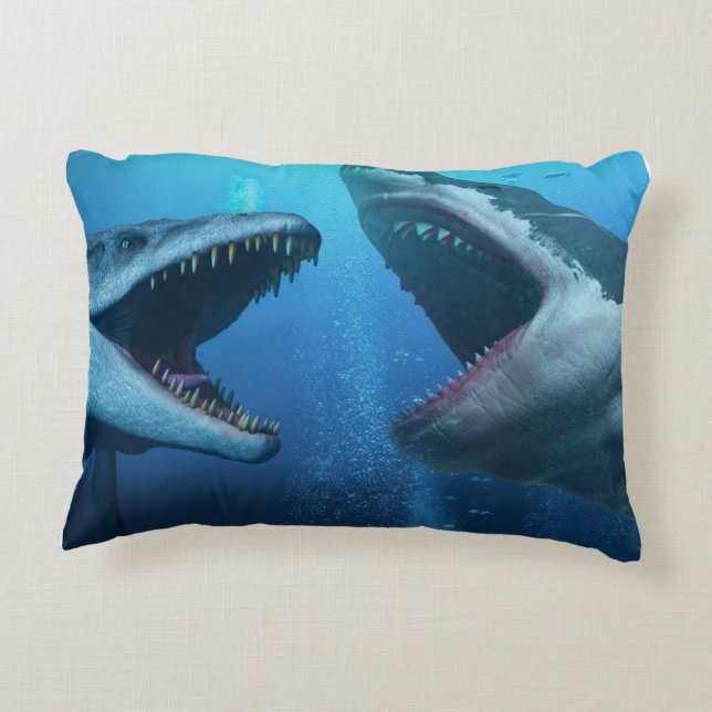 Coussins Décoratifs Mosasaure contre mégalodon (Dos)