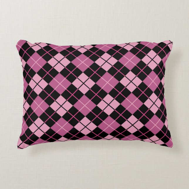 Coussins Décoratifs Motif à motifs de losanges dans le noir et le rose (Devant)