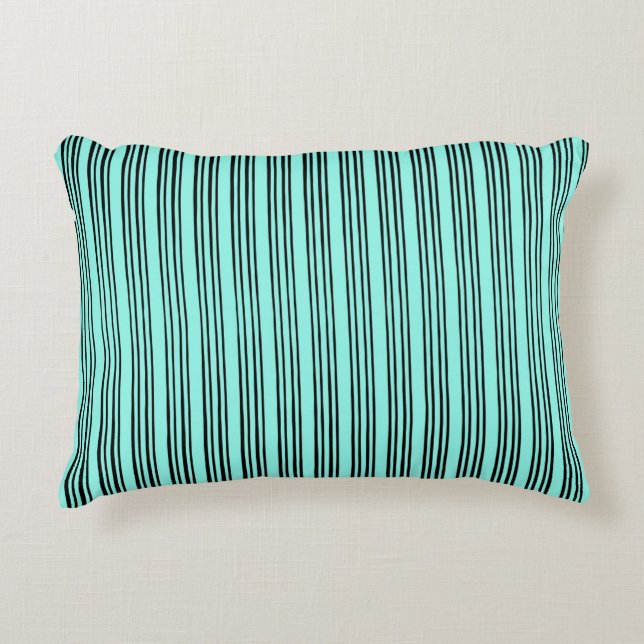 Coussins Décoratifs Motif à rayures élégant noir/turquoise (Devant)