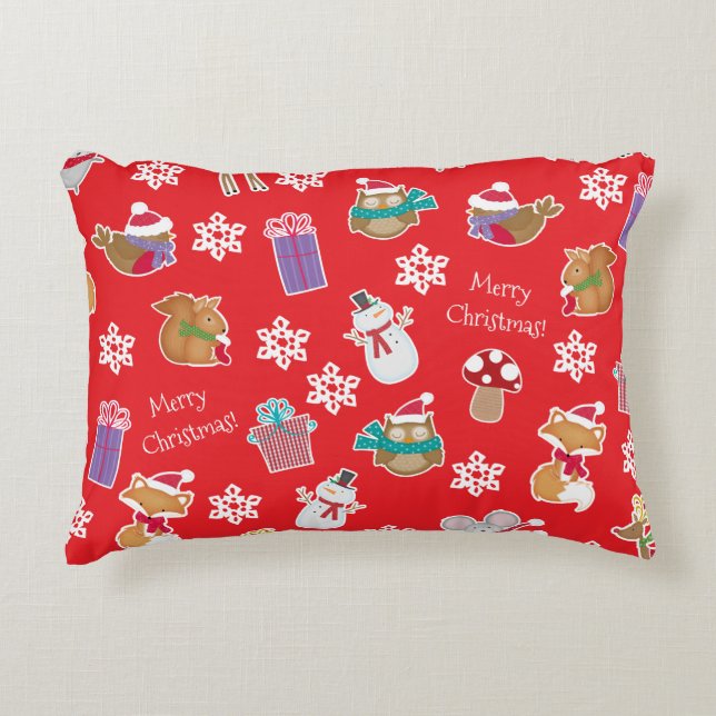 Coussins Décoratifs Motif animal de bois Rouge Joyeux Noël (Devant)
