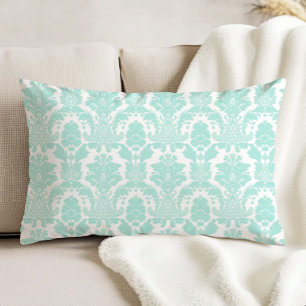 Coussins Décoratifs Motif antique damassé orné aqua sur fond blanc