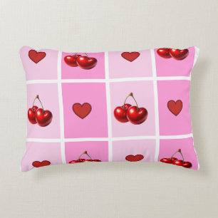 Coussins Décoratifs Motif damier à cœur cerise personnalisé
