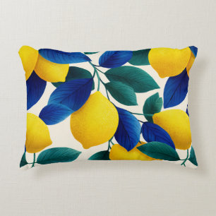 Coussins Décoratifs Motif d'aquarelle citron et bleu Feuille