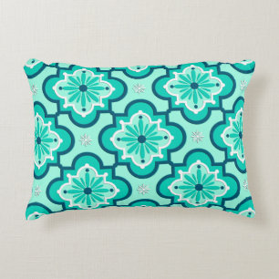 Coussins Décoratifs Motif de carreaux marocains, aigue-marine et turqu