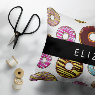 Coussins Décoratifs Motif De Donuts, De Donuts Colorés, Votre Nom
