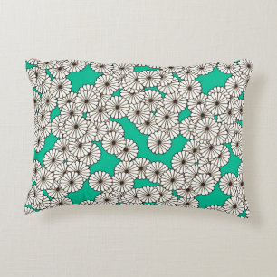 Coussins Décoratifs Motif de fleurs Art déco - blanc sur turquoise