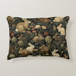 Coussins Décoratifs Motif de lapin de forêt vintage foncé botanique