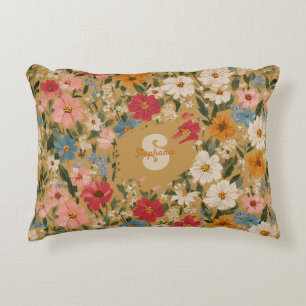 Coussins Décoratifs Motif de marguerite coloré vintage - moutarde