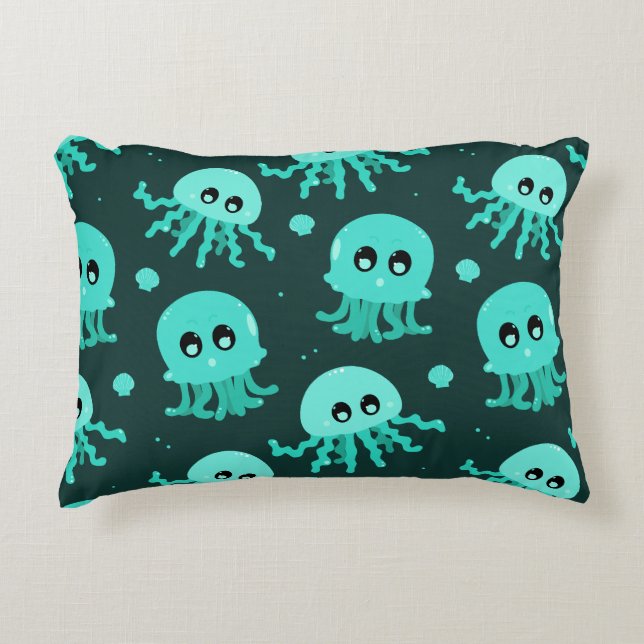 Coussins Décoratifs Motif de méduse bleue Kawaii (Devant)