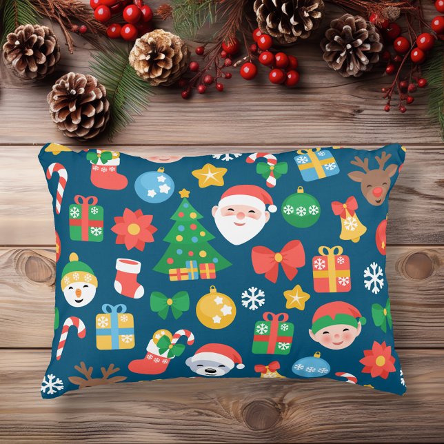 Coussins Décoratifs Motif de Noël joyeux sur bleu (Créateur téléchargé)