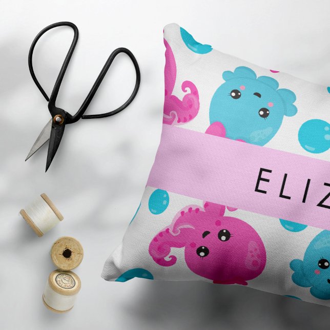 Coussins Décoratifs Motif de pieuvre, Pieuvre mignonne, Mer, Votre Nom (Créateur téléchargé)