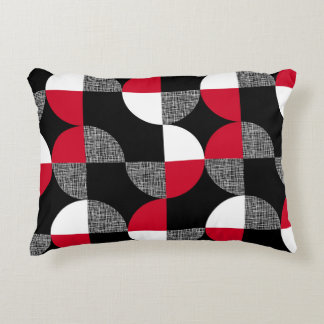Coussins Décoratifs Motif de plaid géométrique noir, rouge, blanc.