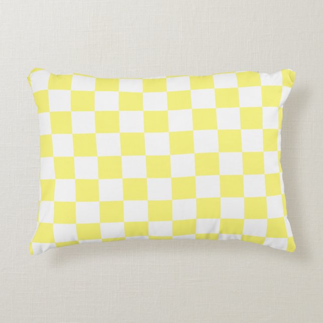 Coussins Décoratifs Motif d'échiquier géométrique blanc jaune (Devant)