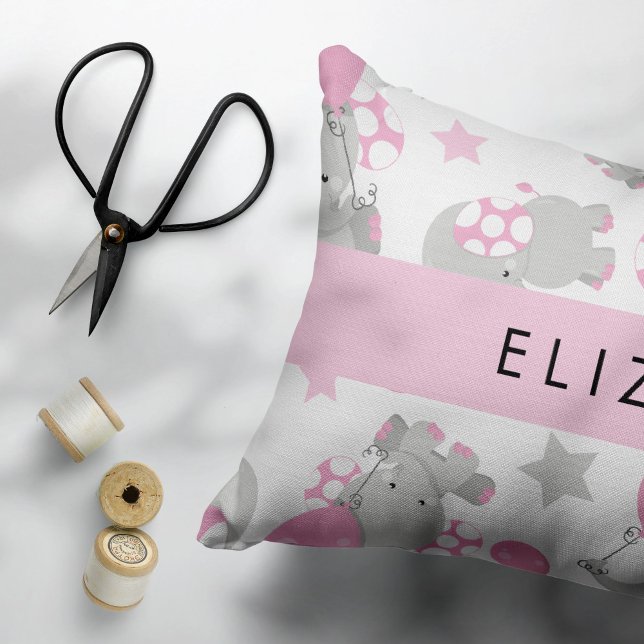 Coussins Décoratifs Motif d'éléphants, éléphants mignons, votre nom (Créateur téléchargé)