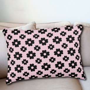 Coussins Décoratifs Motif Fleur Noir Sur Rose