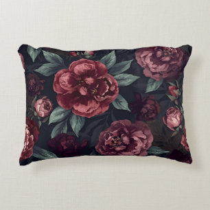 Coussins Décoratifs Motif Fleurs Sombres Aquarelle Rouge Foncé