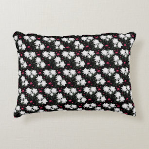 Coussins Décoratifs Motif floral blanc élégant sur fond noir