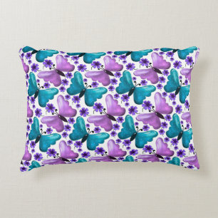Coussins Décoratifs Motif floral de papillon sarcelle et violet