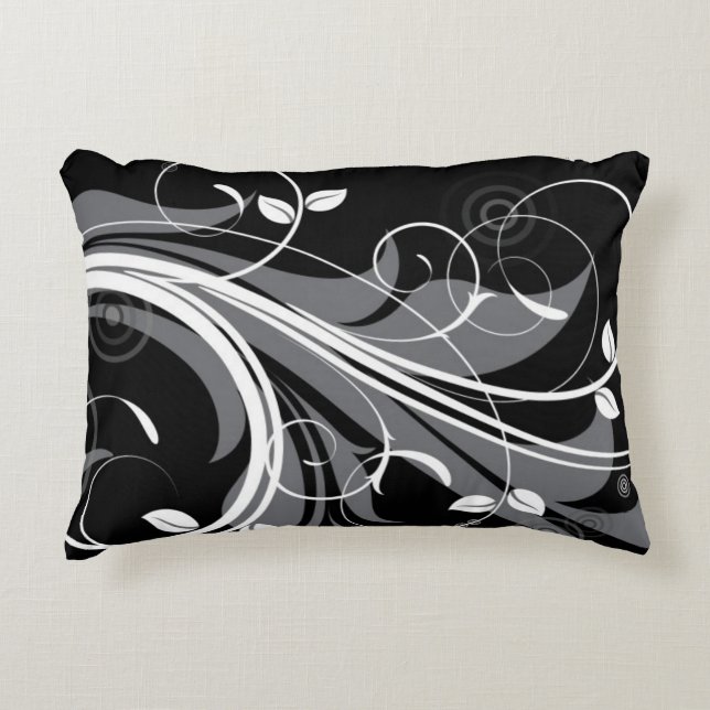 Coussins Décoratifs Motif floral gris sur le noir (Devant)