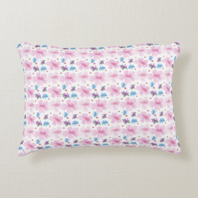 Coussins Décoratifs Motif floral rose aquarelle douce  (Devant)