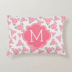 Coussins Décoratifs Motif floral rose décoré d'un monogramme