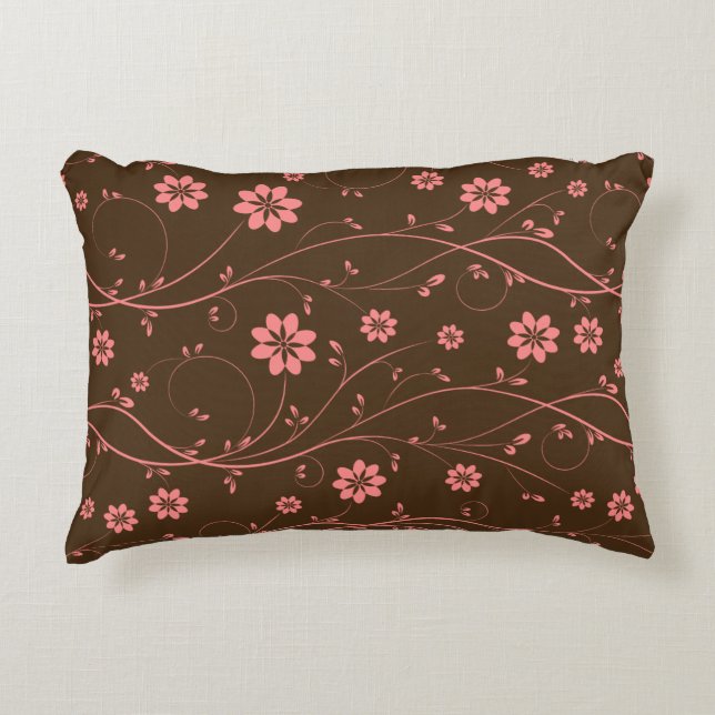 Coussins Décoratifs Motif floral rose et Brown (Devant)