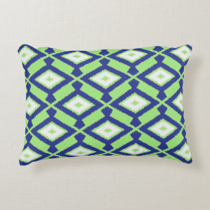 Coussins Décoratifs Motif Ikat - Vert, Bleu Indigo et Blanc