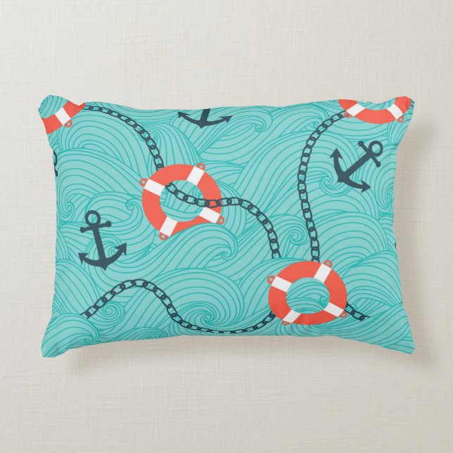 Coussins Décoratifs Motif sans couture avec attributs nautiques. Freeh (Devant)