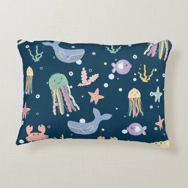 Coussins Décoratifs Motif sans couture de la vie marine mignonne (Dos)