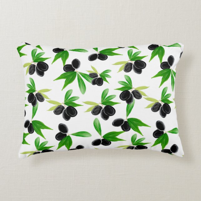Coussins Décoratifs Motif sans soudure Gouache avec branche d'olivier, (Devant)