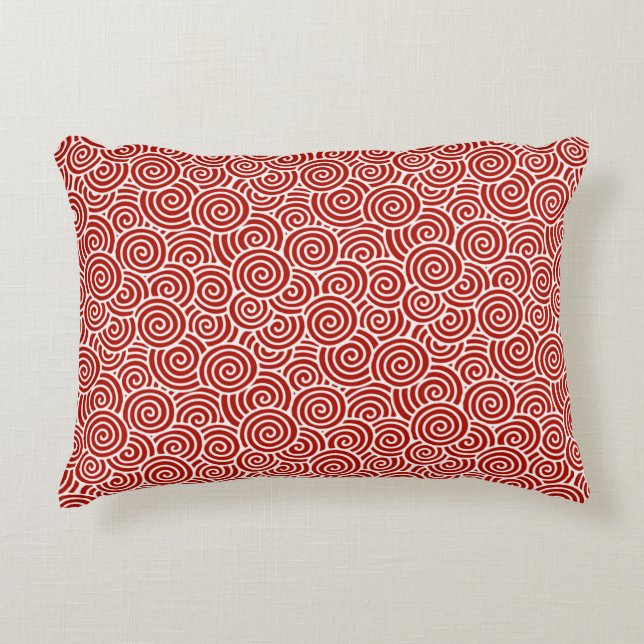 Coussins Décoratifs Motif tourbillon japonais - rouge profond et blanc (Devant)