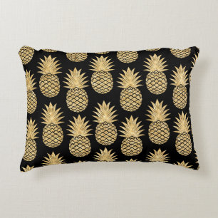 Coussins Décoratifs Motif tropical élégant d'ananas de noir et d'or