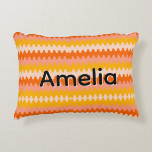 Coussins Décoratifs Motif Zig Zag Moderne Jaune, Orange et Blanc