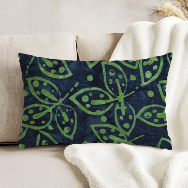 Coussins Décoratifs Navy Green Foliage Boho Batik Look (Créateur téléchargé)