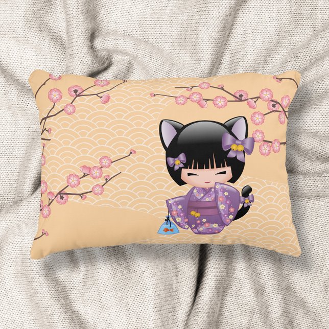 Coussins Décoratifs Neko Kokeshi Poupée - Cat Ears Geisha Girl (Créateur téléchargé)