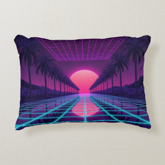 Coussins Décoratifs Neon Synthwave Grid & Palms Retro Pillow