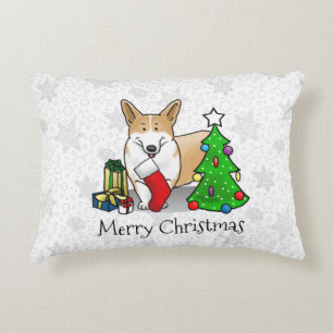 Coussins Décoratifs Noël 2 Pembroke Welsh Corgi (rouge 1) Tree Cute