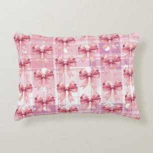 Coussins Décoratifs Noël carreaux rose flocons de neige nœud coquette 