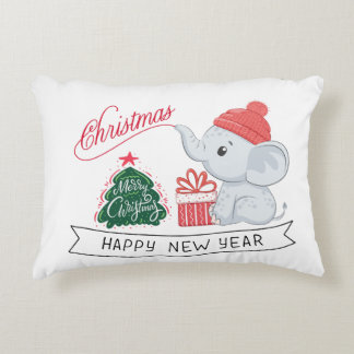 Coussins Décoratifs Noël des éléphants amusants et voeux du Nouvel An